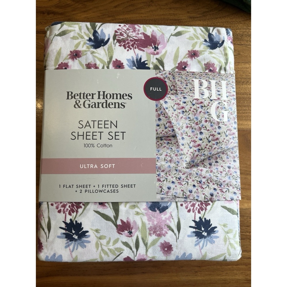 Better Homes & Gardens 4pc Sateen Cotton Sheet Set Full Size Bashful Blooms NEW